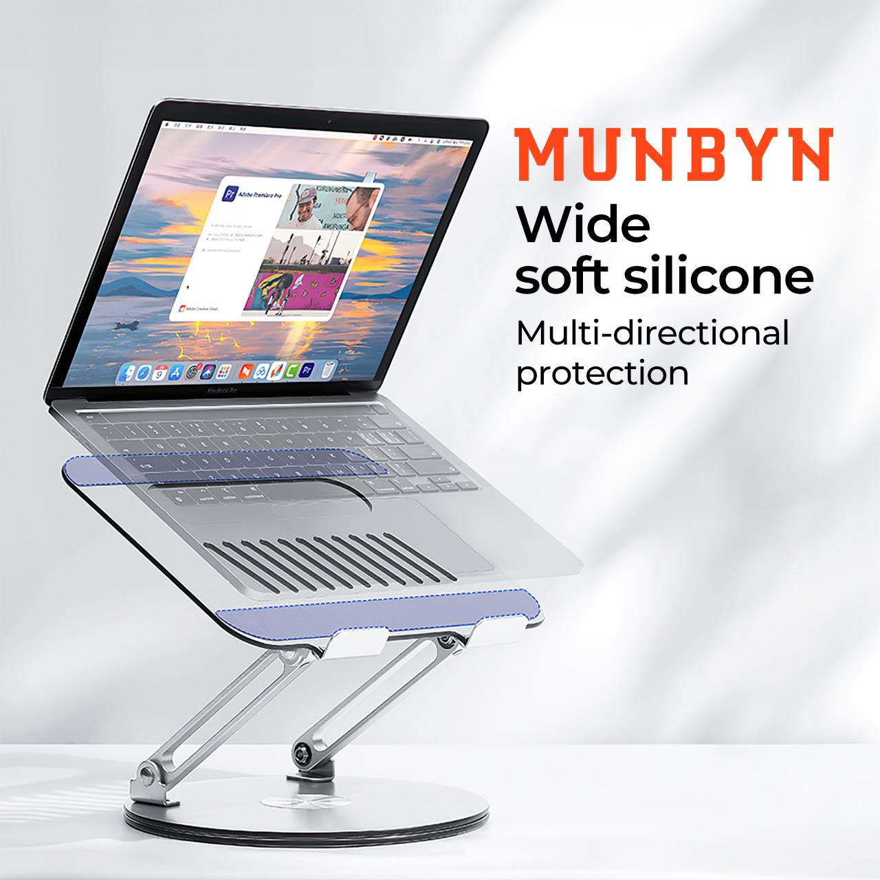 【 MUNBYN 360° Rotating Laptop Stand】Adjustable Foldable Aluminum Laptop Stand, 2-in-1 Multifunctional Laptop Stand Hub for Gaming laptop & Mobile stand,Gray