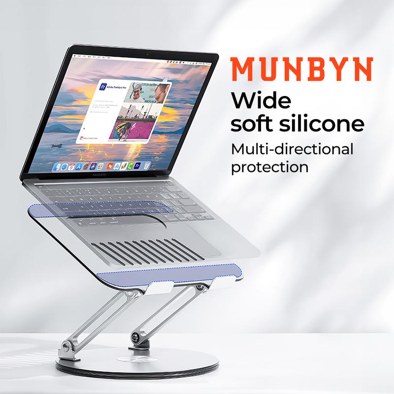 【Valentine’s Day Gifts – MUNBYN 360° Rotating Laptop Stand】Adjustable Foldable Aluminum Laptop Stand, 2-in-1 Multifunctional Laptop Stand Hub for Gaming laptop & Mobile stand,Gray