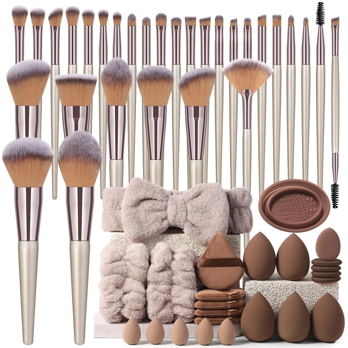 Professional Makeup Tool Set, 54pcs/set Cosmetic Brush & Sponge & Puff & Headband & Brush Cleaning Bowl Set, Multi-use Facial Makeup & Cleaning Accessories for Daily Use, Makeup Brush Kit, Face Brush Set
