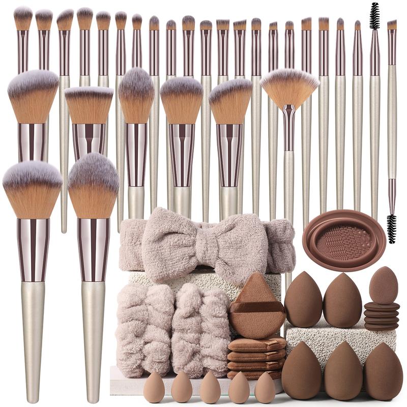 Professional Makeup Tool Set, 54pcs/set Cosmetic Brush & Sponge & Puff & Headband & Brush Cleaning Bowl Set, Multi-use Facial Makeup & Cleaning Accessories for Daily Use, Makeup Brush Kit, Face Brush Set