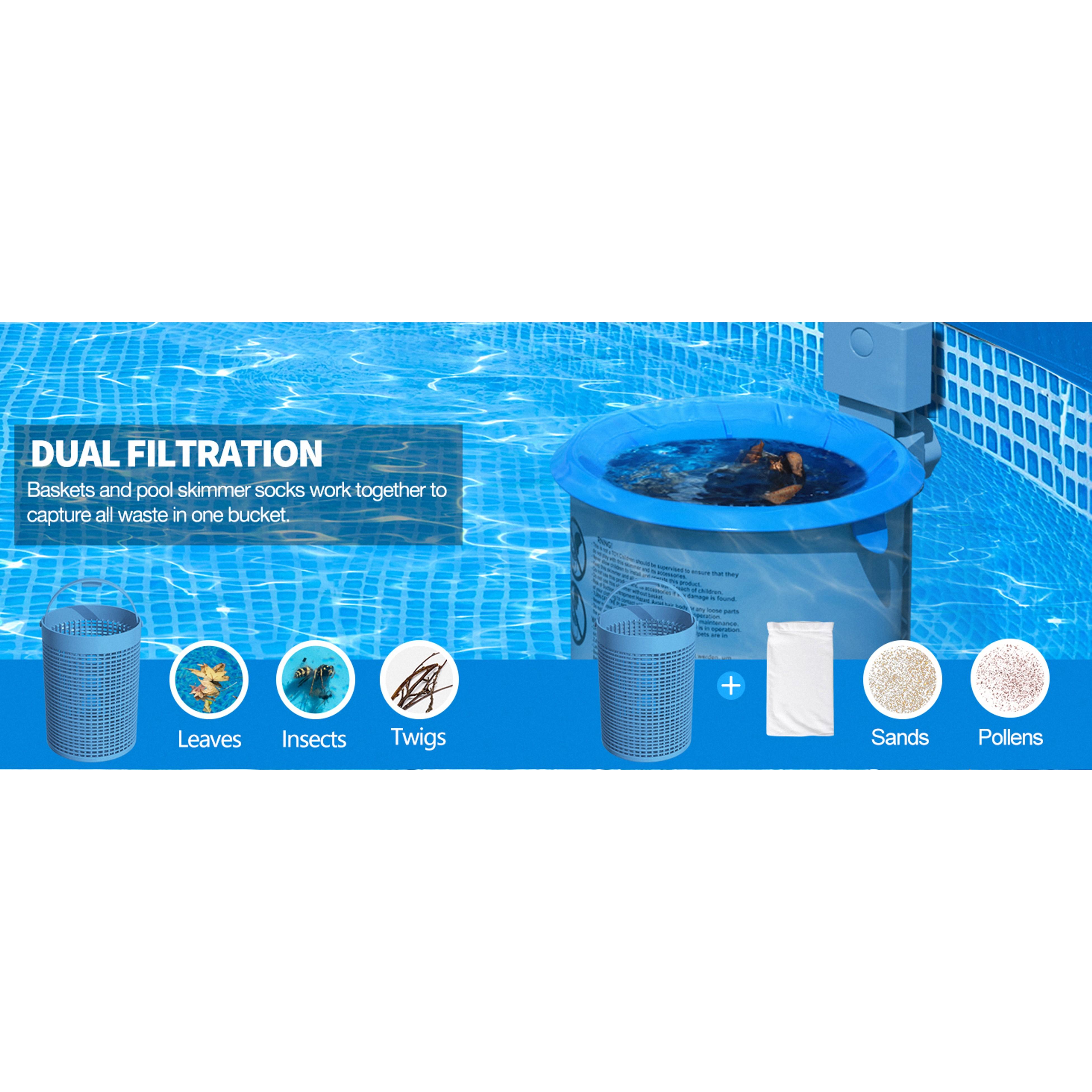 Upgrade Above Ground Pool Skimmer Comes with 3 Socks, Anti-tilt Wall Mount Surface Skimmer, Removable Skimmer Basket, Adjustable Height Bracket, Auto Skimming Pool Surface Leaves - Blue Upgrade Above Ground Pool Skimmer Comes with 3 Socks, Anti-tilt Wall Mount Surface Skimmer, Removable Skimmer Basket, Adjustable Height Bracket, Auto Skimming Pool Surface Leaves - Blue