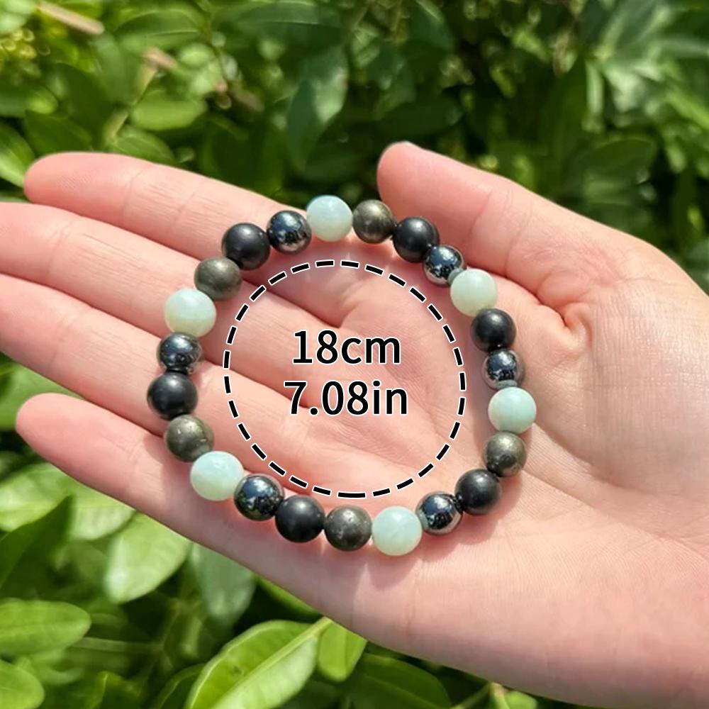 DB- EMF Protection Bracelet: Shungite, Hematite, Pyrite & Amazonite 8 mm Round Protection Crystals (Crystal Healing Bracelet, Gift) bracelet  for men-DB