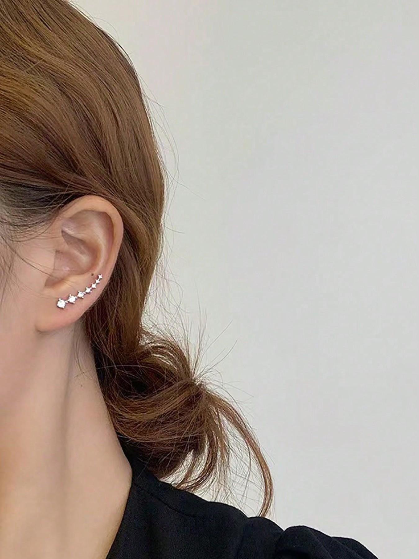 1 pair Star Zirconia Stud Earrings for Women – Luxury Sparkling Crystal Drop Dangle Earrings, Elegant Gift for Her, Trendy Fashion Jewelry