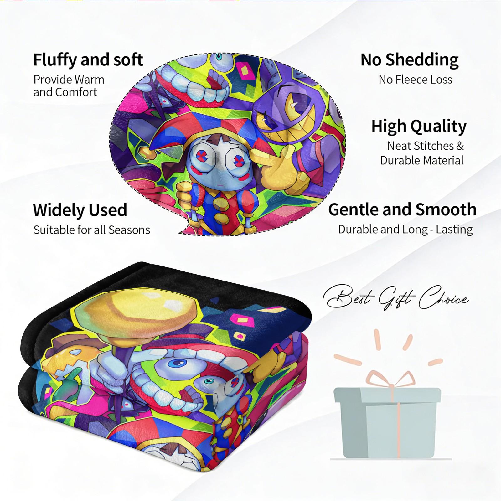 Trendy Digital Circus All-Character Print Blanket, Cartoon Anime Peripheral Flannel Nap Blanket, Warm Sofa Cover Blanket for Home & Student Dorm, Flannel Cozy Blanket