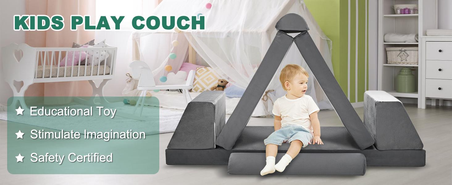 MOPHOTO Kids Couch Play Set, Modular Kids Sofa Couch Fold Out Couch Playhouse Play Set for Toddlers, Creative Couch Kids Foam Play Couch Indoor
