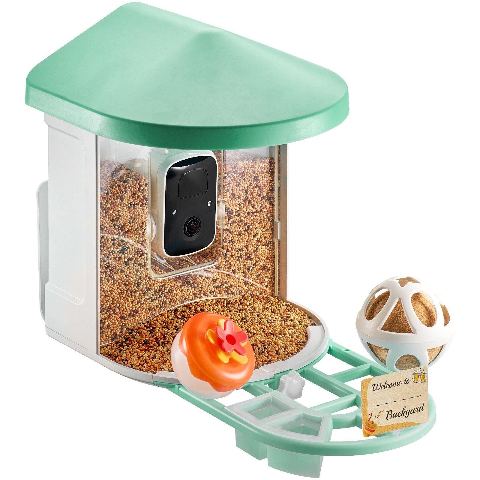 VEVOR Smart Bird Feeder with Camera, 2K HD AI Identify 10,000+ Bird Species, Solar-Powered Bird Watching Camera with Auto Capture & Instant Notify, Wireless Outdoor Ideal Gift for Bird Lovers (Green)