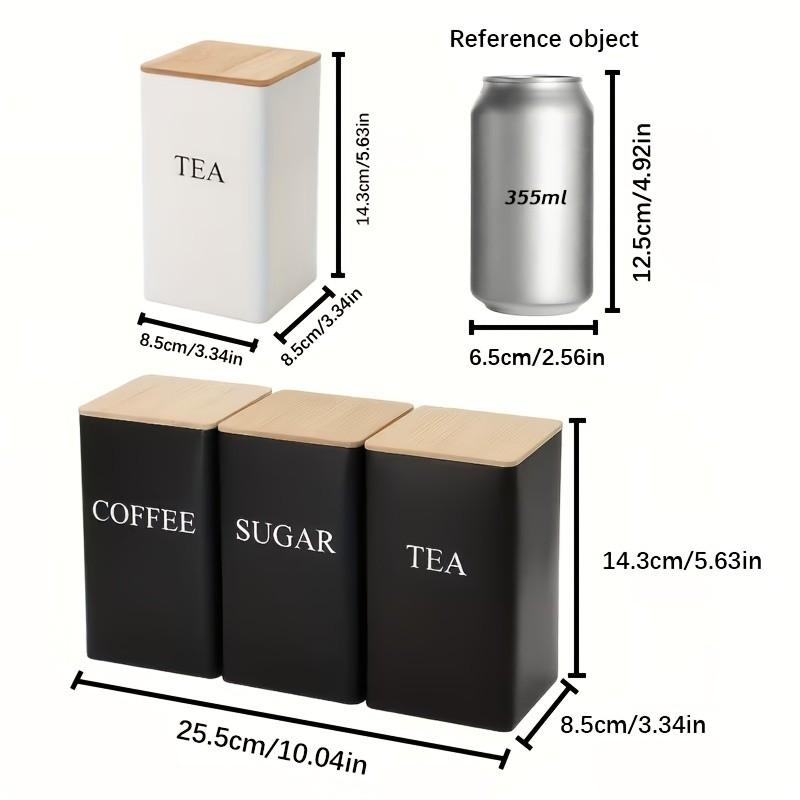 3-Piece Metal Tea Coffee Sugar Canisters with Wooden Lids, Kitchen Storage Containers, or Home Organization, Daily Use Gift