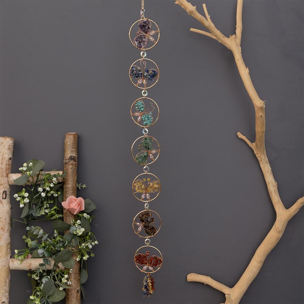 Seven Chakra Dream Catcher, Handmade Tree of Life Design Boho Interior Indoor Outdoor Hanging Decoration, Decorative Wall Art, Unique Artwork, Festive Ornament, Holiday Decor, Tree of Life Motif, Birthday Gift for Boys Girls