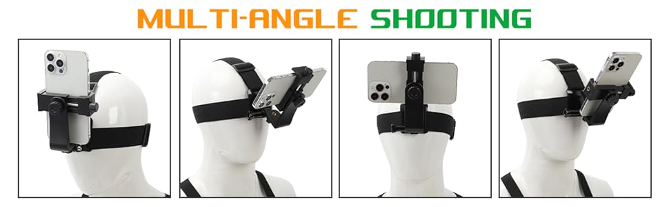 Hands-Free Head Strap Mount for First Person POV Vlogging Equipment, Adjustable Metal Smartphone-Cellphone Holder with Anti-Slip Surface, Outdoor Landscape Streaming Shooting Accessories