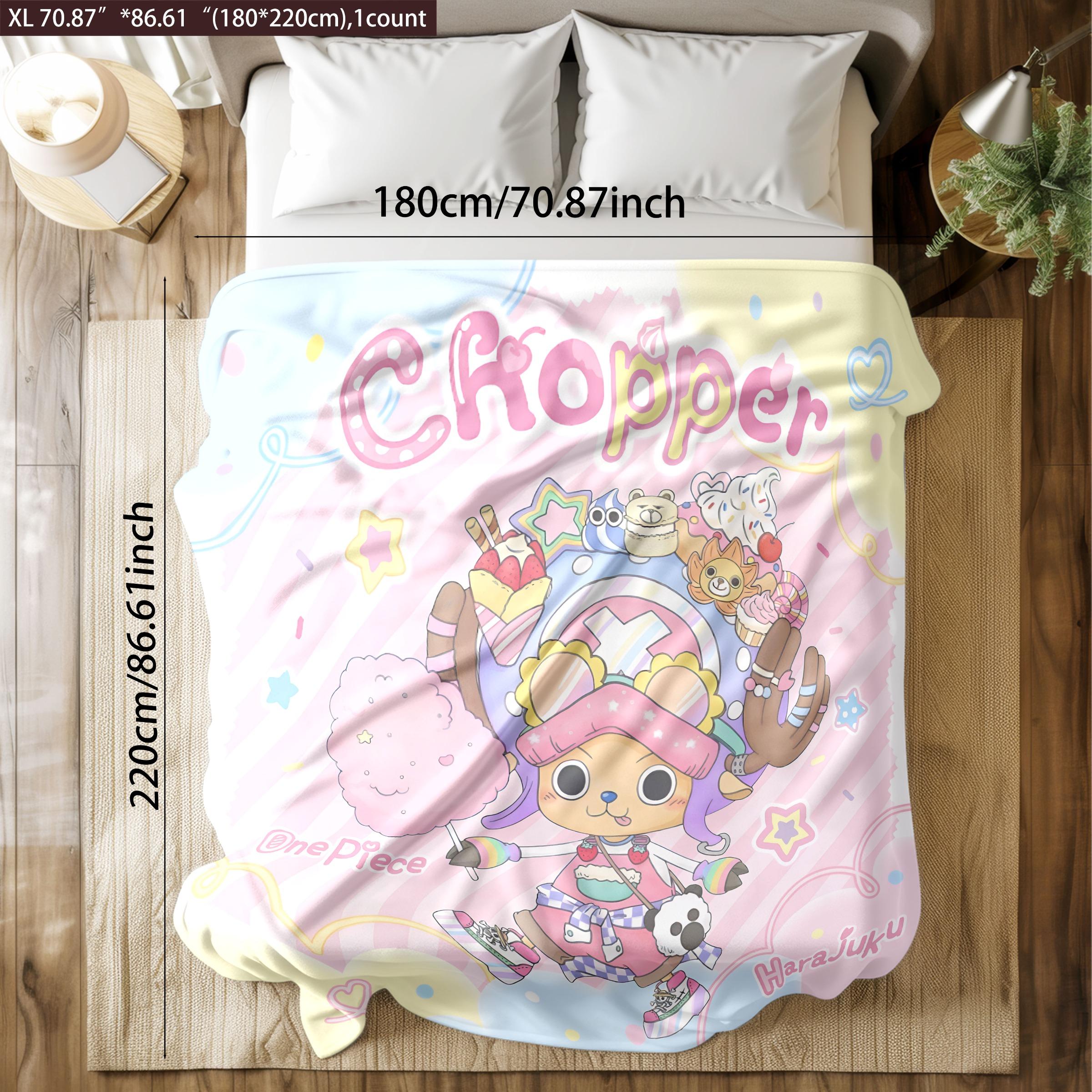 One Piece Chopper Harajuku Throw Blanket (Kawaii Street Fashion Design) - Tony Tony Chopper & Harajuku Motif Prints, Skin-Friendly & Machine Washable, High-Grade Plush & Double Warmth, Multi-Scene Use, Perfect Gift for One Piece Fans