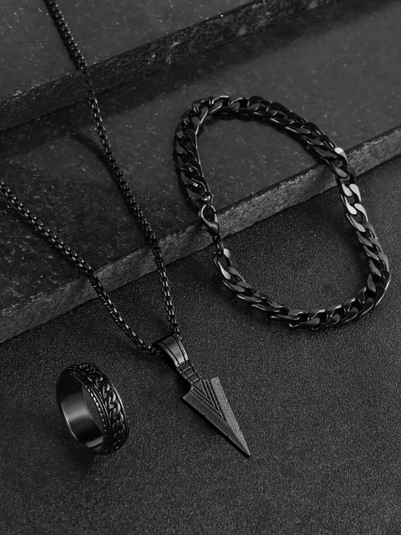 Men's 3-Piece Minimalist Chain Jewelry Set, Includes Necklace, Bracelet & Ring, Perfect for Casual, Sports & Daily Wear