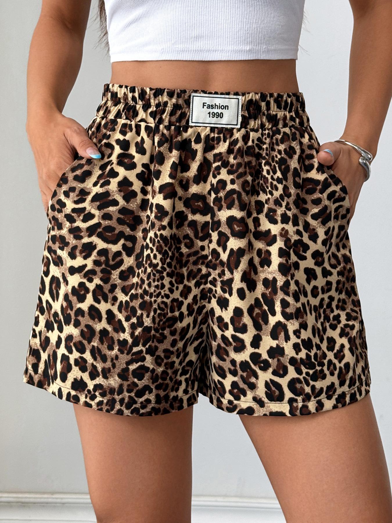 Women's Leopard Print Shorts, Comfy Casual Street Shorts for Summer, Women's Bottoms for Daily Wear