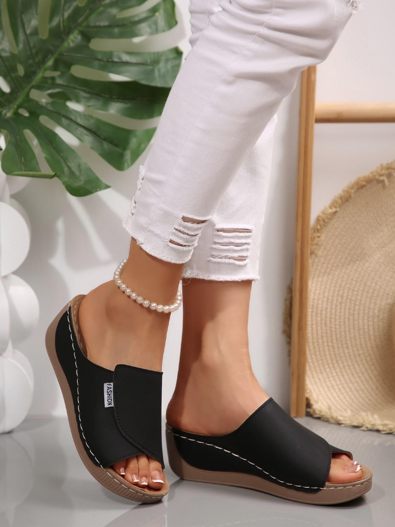 Summer New Women's Comfortable Soft-Sole Fashionable Casual All Match Sandals, Versatile Thick-Sole Solid-Pattern Beach Shoes for Outdoor Wear