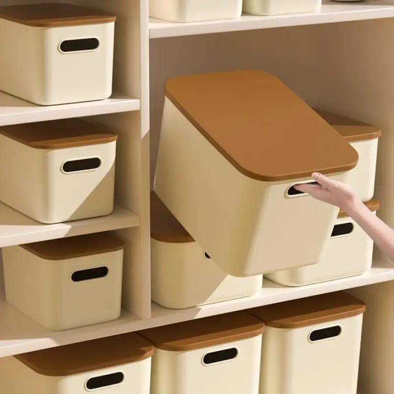 Stackable Storage Box with Lid, 8 Counts Modern Simple Plastic Organizer Container, Durable Plastic Storage Box for Home Office Dormitory School