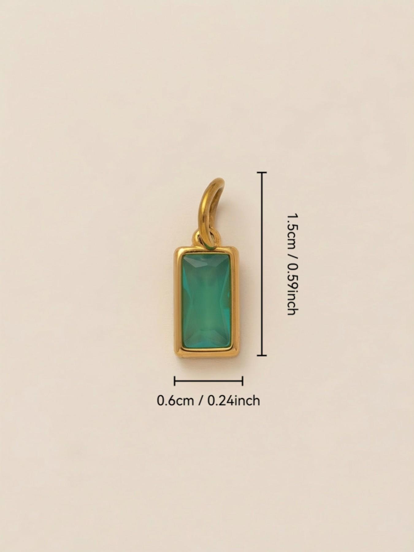 1PC Fashion Bohemian Style Pendant, set with synthetic cubic zirconia, multicolored, rectangular, December birthstone, stainless steel plated with 18K gold, suitable for DIY fashion accessories such as keychains, bags, and jewelry.