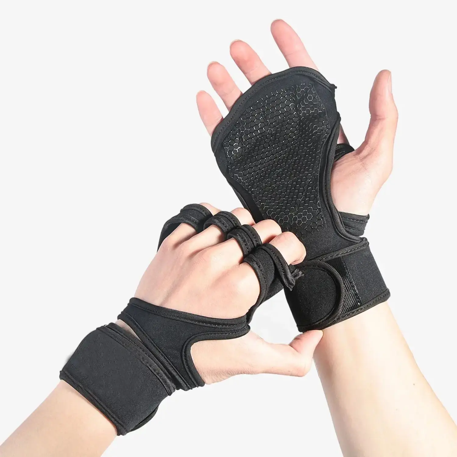 1 Pair Weightlifting Grip Gloves, Non-Slip Palm Pads with Adjustable Wrist Wraps, Breathable Gym Gear for Lifting, Pull-Ups & Strength Training