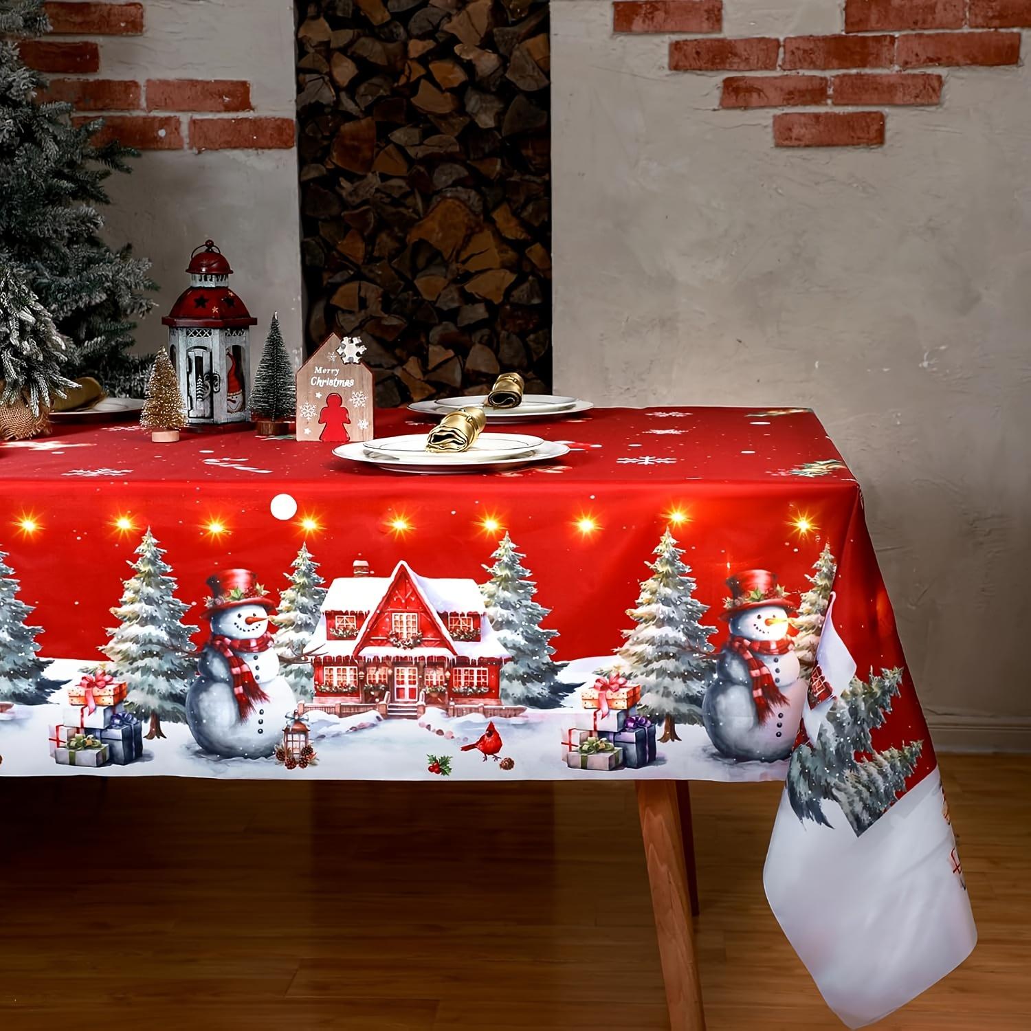 Christmas Rectangular Tablecloth, Snowflake Snowman Tablecloth, Christmas Table Decorations, New Year Party and Dinner Decoration