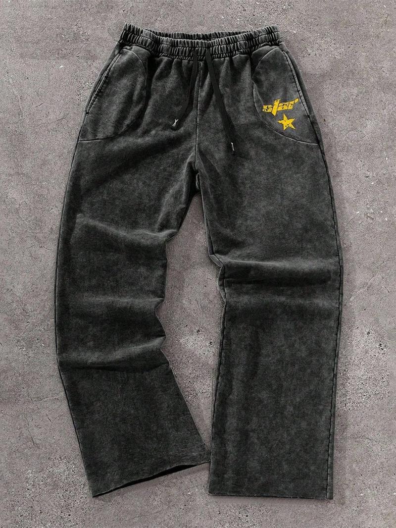 Men's Streetwear Cotton Joggers, Loose Fit Elastic Waist Knit Pants, Casual All-Season Woven Fabric, Daily Wear Fashion