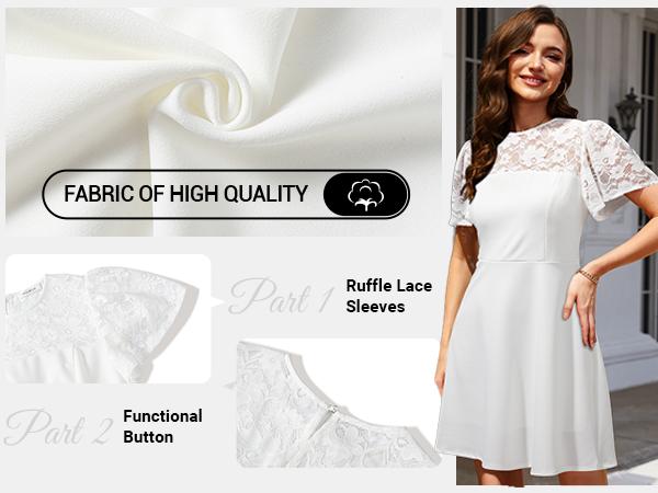 Holipick Women's Cocktail Dresses Wedding Guest Party Crew Neck Short A Line Dress with Lace Sleeves