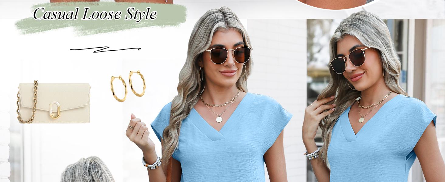 ANRABESS Women Tops Cap Sleeve Textured Dressy Casual V Neck Shirts 2026 Summer Business Work Blouses Outfits Comfort Tee