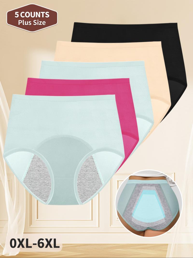 Women's Plus Size High Waisted Underwear Set, Breathable Comfort Fit, Non-Irritating, All Season Wear, 5 Pack, Sizes 0xl-4xl