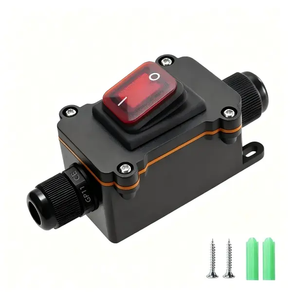 IP67 Waterproof Inline Cord Switch with Red Indicator Light, 12V DC Latching Rocker Switch, Heavy Duty ON-Off DPST Switch for Automotive, Marine, Outdoor Equipment