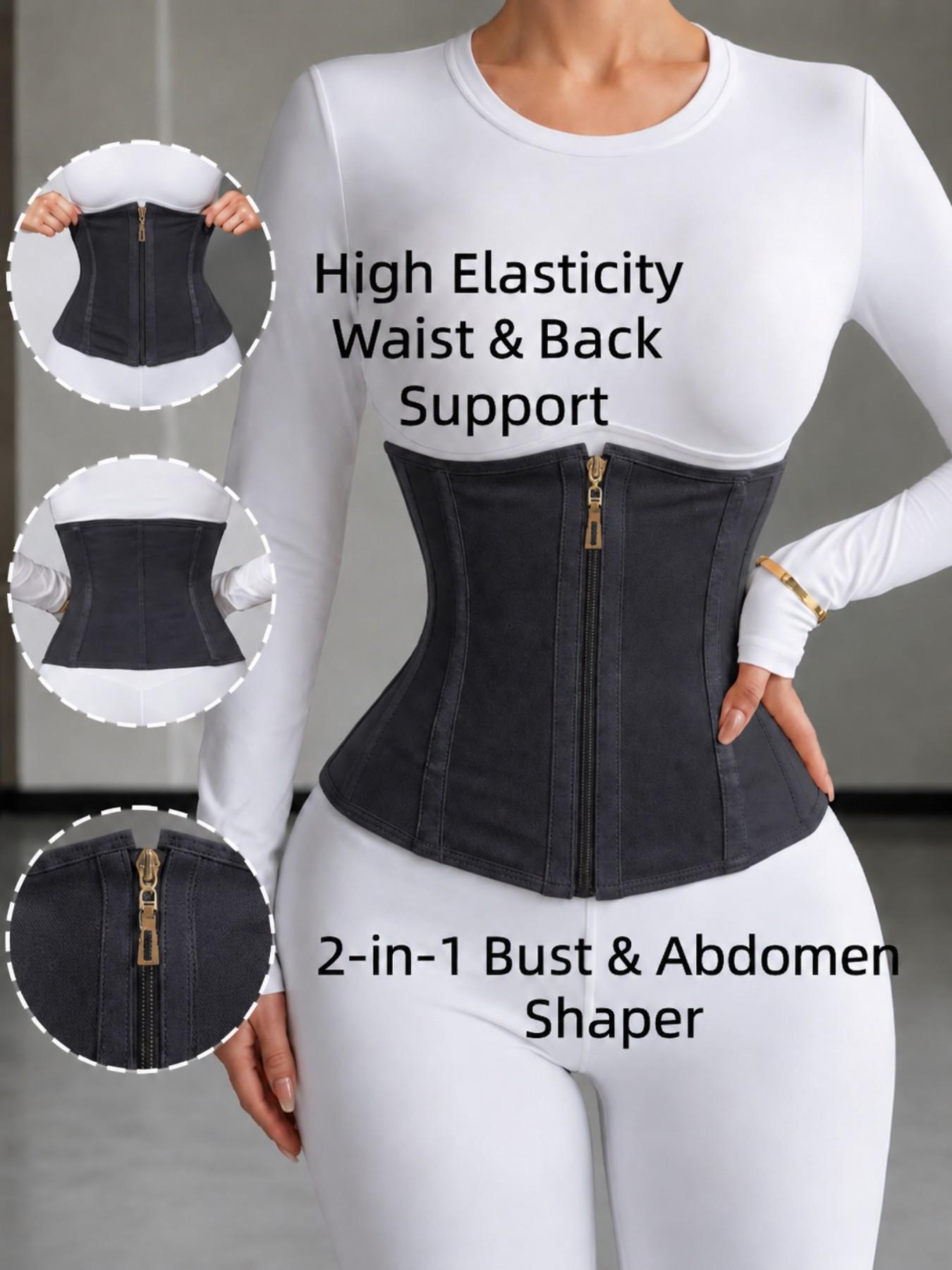 1 Count Women's Skin Friendly Fabric Waist Trainer, Fajas, Front Zipper Adjustable Hook Eye Double Closure Shapewear Belts, Tummy Control Hourglass Waist Cincher, Reflective Strip Design Girdle, Perfect For Body Shaping And Daily Wear, Zip Up Shapewear