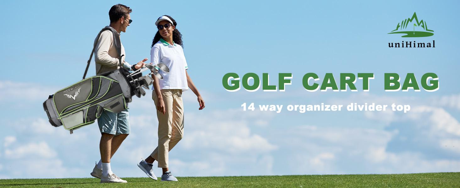 UNIHIMAL 14-Way Golf Cart Bag with Full Length Divider, Premium PU Leather Golf Bag with Plush Top, Magnetic Pocket and Rain Cover for Men