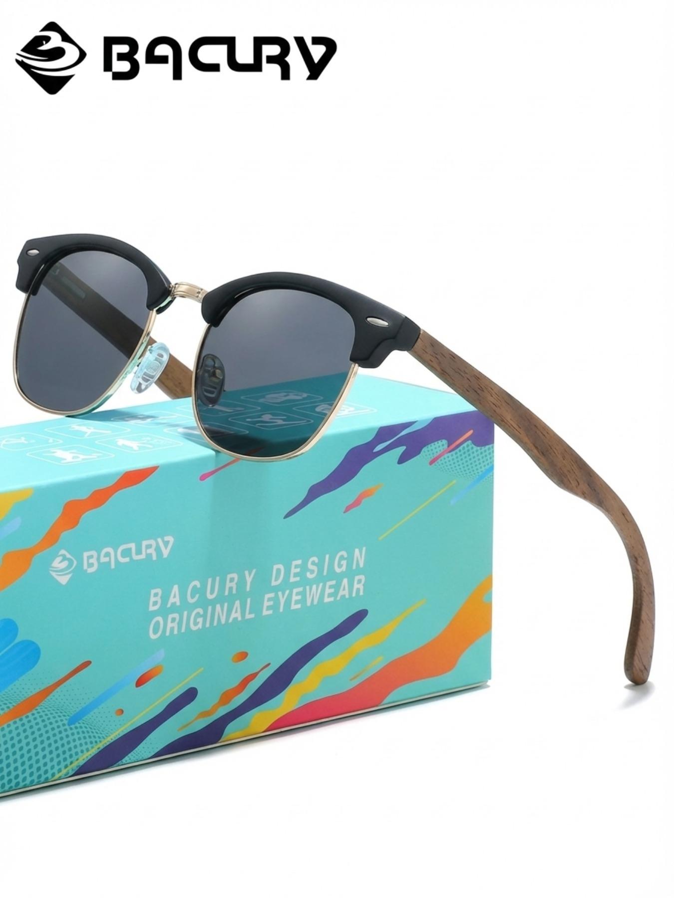 BACURY Retro Sunglasses, Polarizing Film, Men'S And Women'S Oval Half Frame, Fashionable Accessories, Daily Uv Protection, Glare Reduction, Wind And Dust Prevention, Glare Reduction
