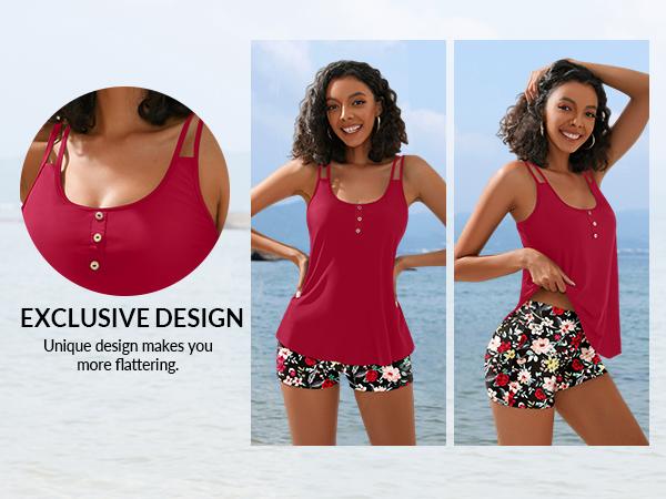 Yonique Women Tankini Swimsuit with Shorts - Flowy Two Piece Swimsuits Tummy Control Bathing Suits 2026 Swimwear