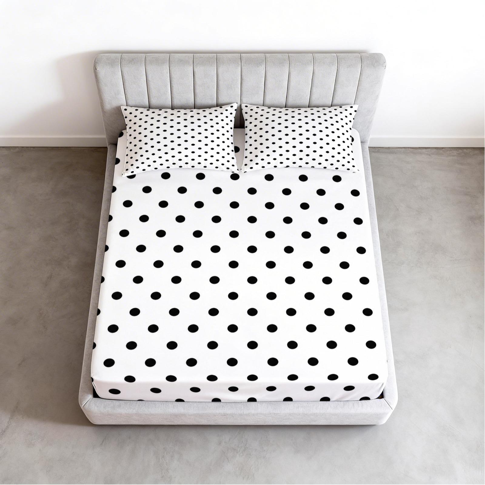 Polka Dot Fitted Sheet Set, 3 Pieces (1 Fitted Sheet + 2 Pillowcases, No Pillow Insert Included), Classic Minimalist Style, Breathable and Comfortable Fabric, Suitable for Teens and Adults Bedroom Decor, Perfect for Family Use