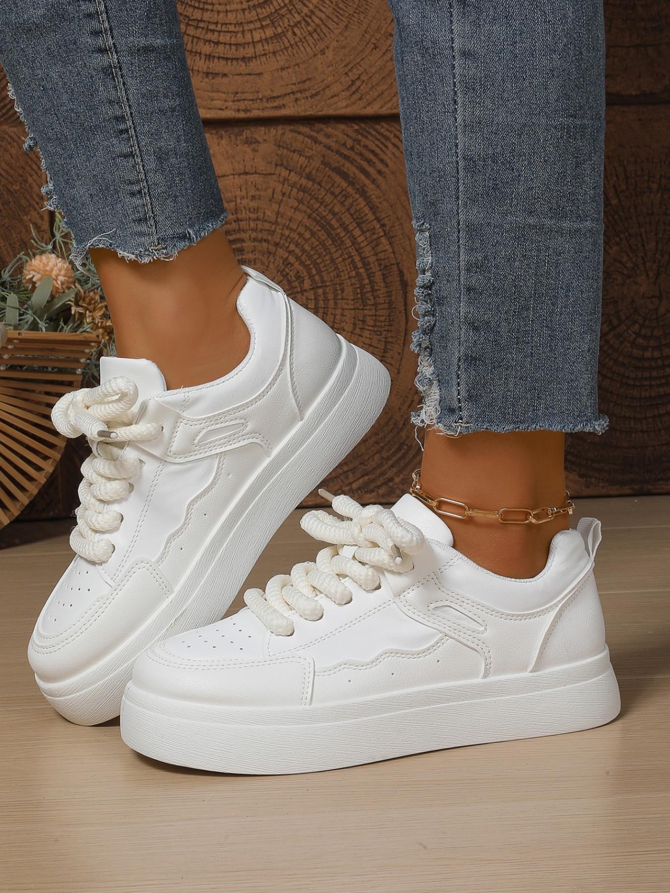 Thick Sole Casual Board Shoes, Chunky Laces Height-Boosting Bread Shoes, Outdoor Wear Versatile Teen Girl Fashion Women's Shoes