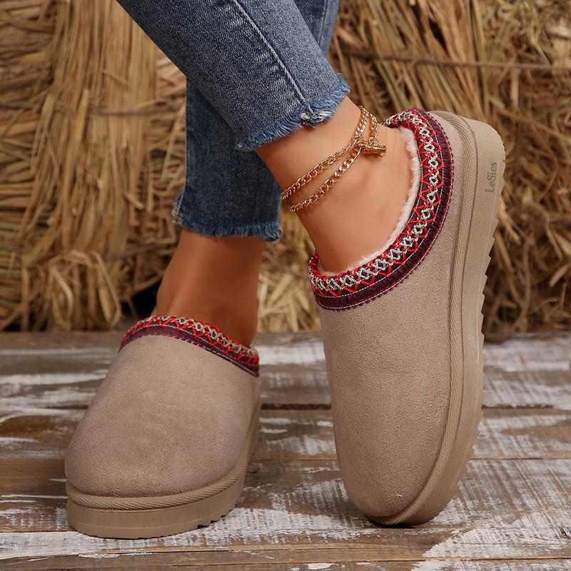 Women's Slippers Platform Mini Boots For Women Suede Leather Indoor/Outdoor Anti-Slip Slipper Comfy Fleece Lined Sneakers Short Ankle Boot Springfresh