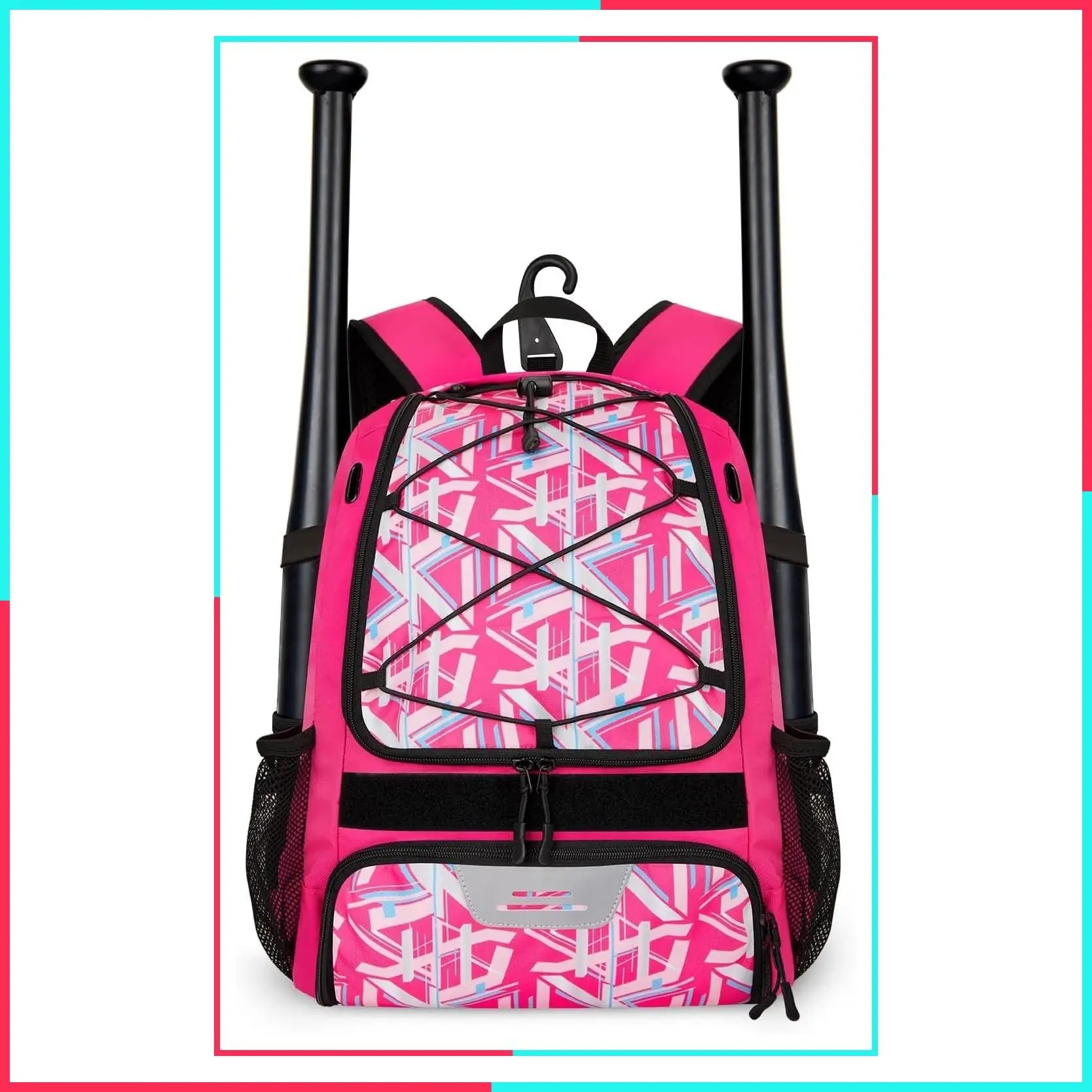 Baseball Softball Backpack with Heavy Duty Fence Hook, 2 Bat Sleeves, Ventilated Cleat Pocket, Large Capacity Durable Equipment Bag