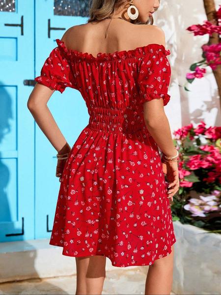 Women's Floral Print Off Shoulder   Dress, Elegant Fashion Casual Short Dress for Daily Outdoor Wear, Casual Everyday Wear, Women Dress for Summer