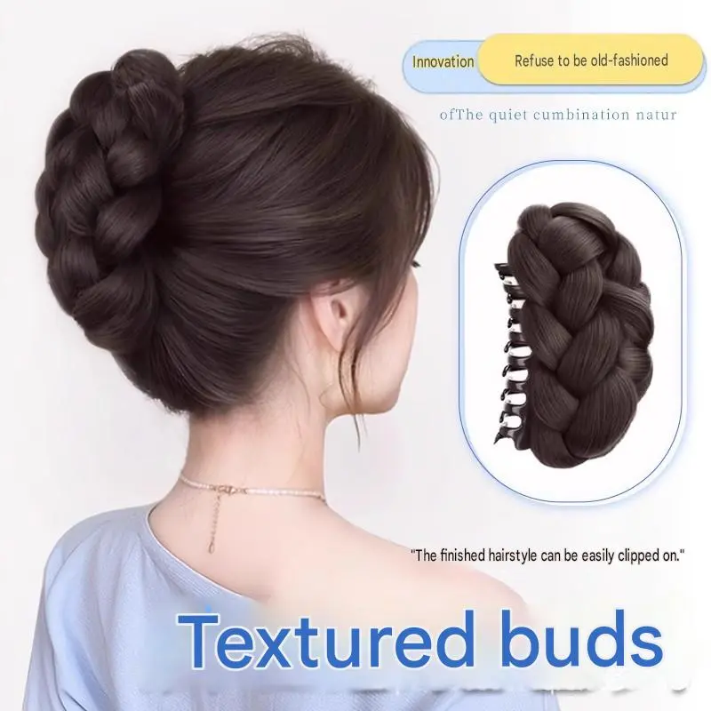 Women's Twisted Claw Clip Bun Hairpiece - Braided Weave, High-Volume Synthetic Extension with Internal Comb, Quick Attach, Natural Formal Events Updo Accessory, High-Volume Bun