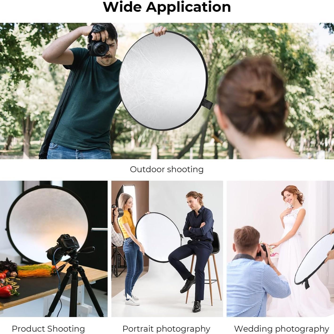 Light Reflector Light Diffuser 5 in 1 Collapsible Multi Disc with Bag - Translucent, Silver, Gold, White, and Black for Studio Photography Lighting and Outdoor Lighting, Photography Tool, 24 Inch/60cm