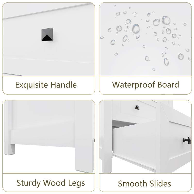 Dresser for Bedroom with 3 Drawers, Small Chests of Drawers, 27.55" Wide Farmhouse Wood Nightstand Bedside Cabinet Side End Table, Modern Closet Storage Organizer for Living Room, Entryway, Hallway, White