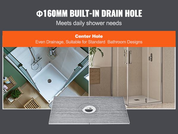 【Summerfinds】VEVOR Leakproof Shower Tray Kit Set, 48"x72" with 6.3" Central Drain, Lightweight EPS Board Installation Supplies, 2 Waterproof Cloths & Slope Sticks for Bathroom, Slim Profile