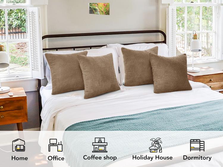 Deconovo 4-Pack Throw Pillow Covers, Soft Corduroy Fabric with Striped Pattern, Perfect for Sofa, Bedroom, and Living Room