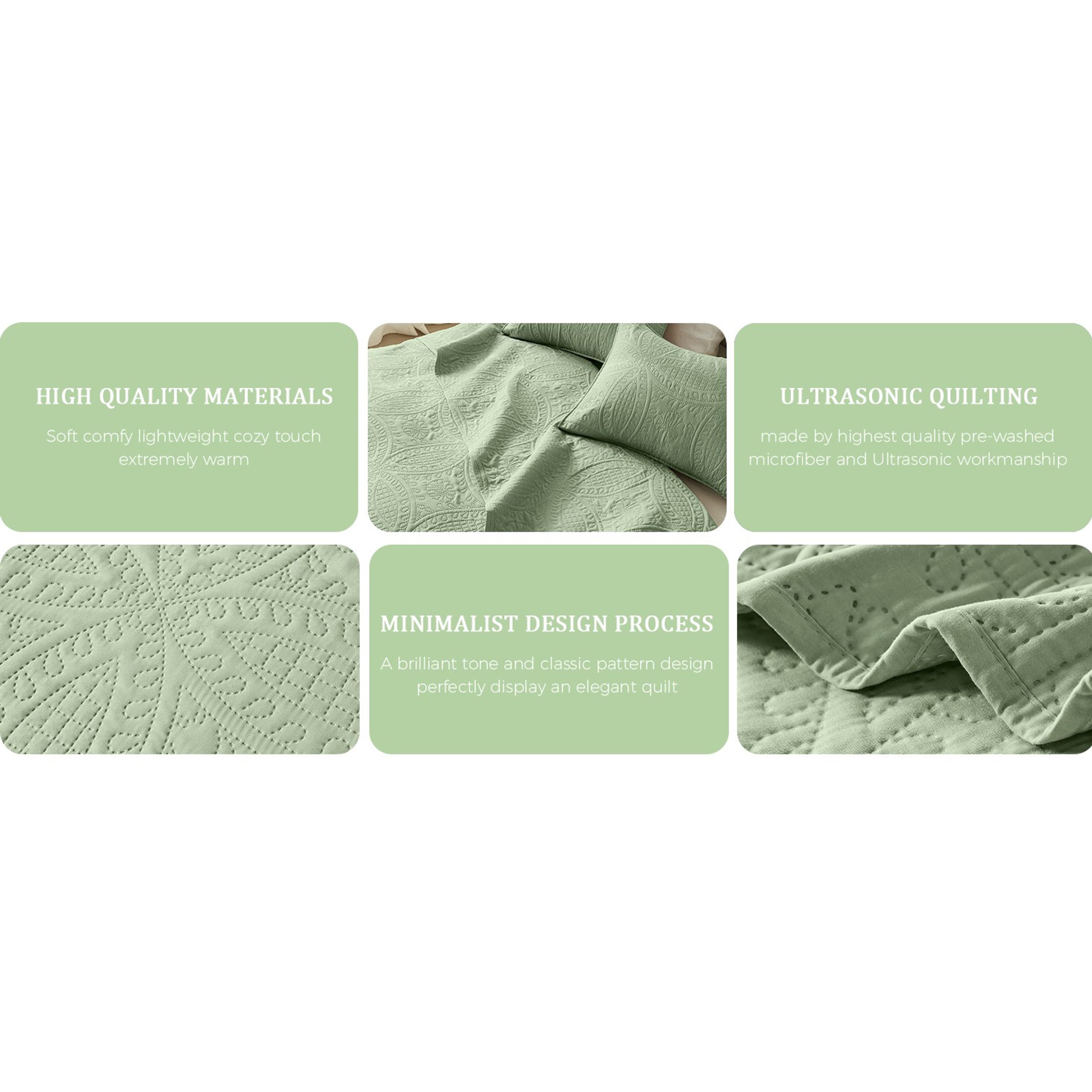 Quilts Queen Size,Sage Green Ultrasonic Full/Queen Quilt Set,Lightweight Soft Bedspread Coverlet,Modern Style Coin Pattern Bed Cover for All Seasons,3 Piece(1 Quilt,2 Pillow Shams)