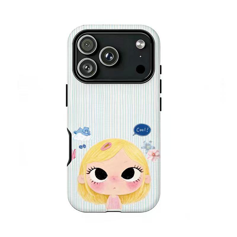 Cute Big-Eyed Girl Phone Case | Kawaii Watercolor Aesthetic,Compatible for iPhone 16 15 14 13 12 11 17Pro Max,for Samsung S25 S24 S23 S22 Ultra,Durable Dual-Layer design phone cover,Perfect Gift for Her