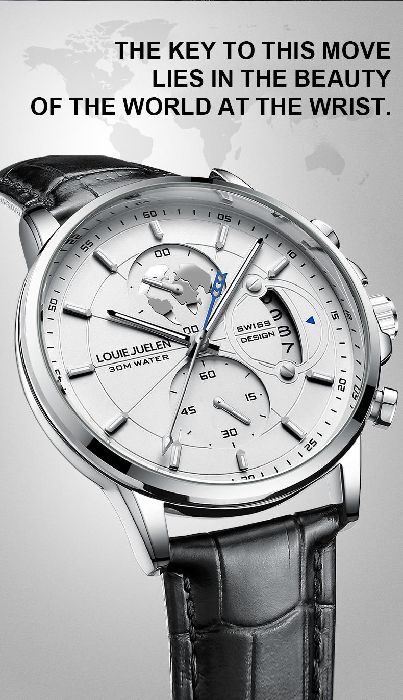 Elegant Men's Watch: Globe Design, 30m Water Resistance, Luminous Dial, Calendar & Chronograph | Stylish for Day & Business | Classic Timepiece Elegant Men's Watch: Globe Design, 30m Water Resistance, Luminous Dial, Calendar & Chronograph | Stylish for Day & Business | Classic Timepiece