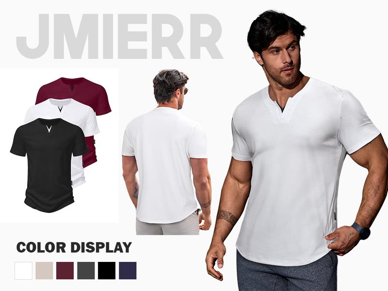 JMIERR Mens Casual Muscle Slim Fitted T Shirt Short Sleeve V-Neck Soft Tee Shirt,Gym Workout Athletic Menswear Tops,Men's clothing for Daily Wear,Fashion Outfits 2026