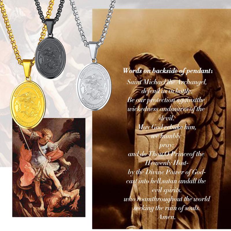 FatihHeart the Archangel Necklace Catholic Saint Pendant Necklace Stainless Steel