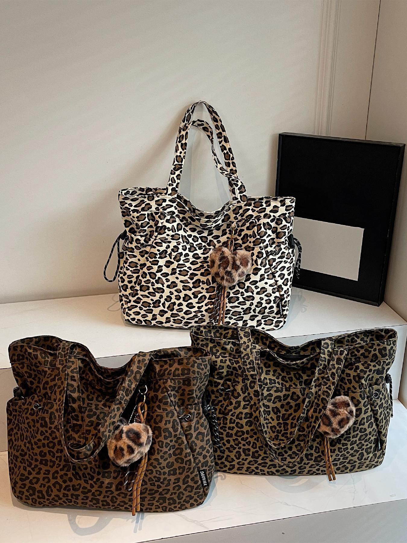 Women's Leopard Print Tote Bag, Cute Plush Charm Shoulder Purse with Large Capacity Design, Trendy Y2K Aesthetic Crossbody Handbag with Adjustable Strap, Fashion Animal Print Everyday Carry Bag for Work, Shopping, Travel, College & Casual Outfits Women's Leopard Print Tote Bag, Cute Plush Charm Shoulder Purse with Large Capacity Design, Trendy Y2K Aesthetic Crossbody Handbag with Adjustable Strap, Fashion Animal Print Everyday Carry Bag for Work, Shopping, Travel, College & Casual Outfits