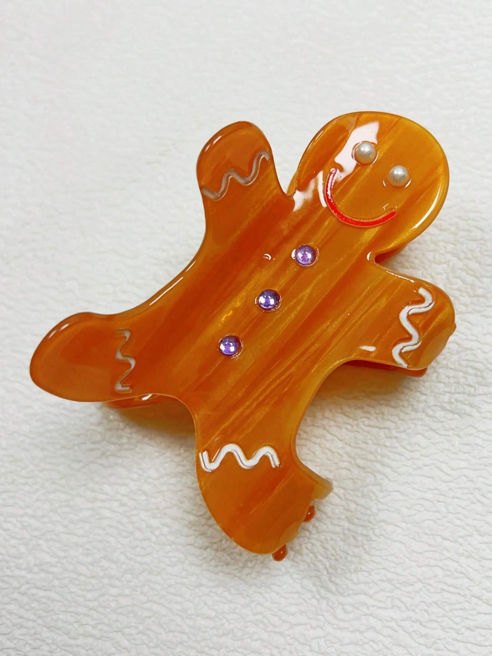 2pcs New Christmas Hair Clip, Fashionable Cute Hair Claw Clip, Gingerbread Man Design, Rhinestone Decorations, Perfect Holiday Accessory