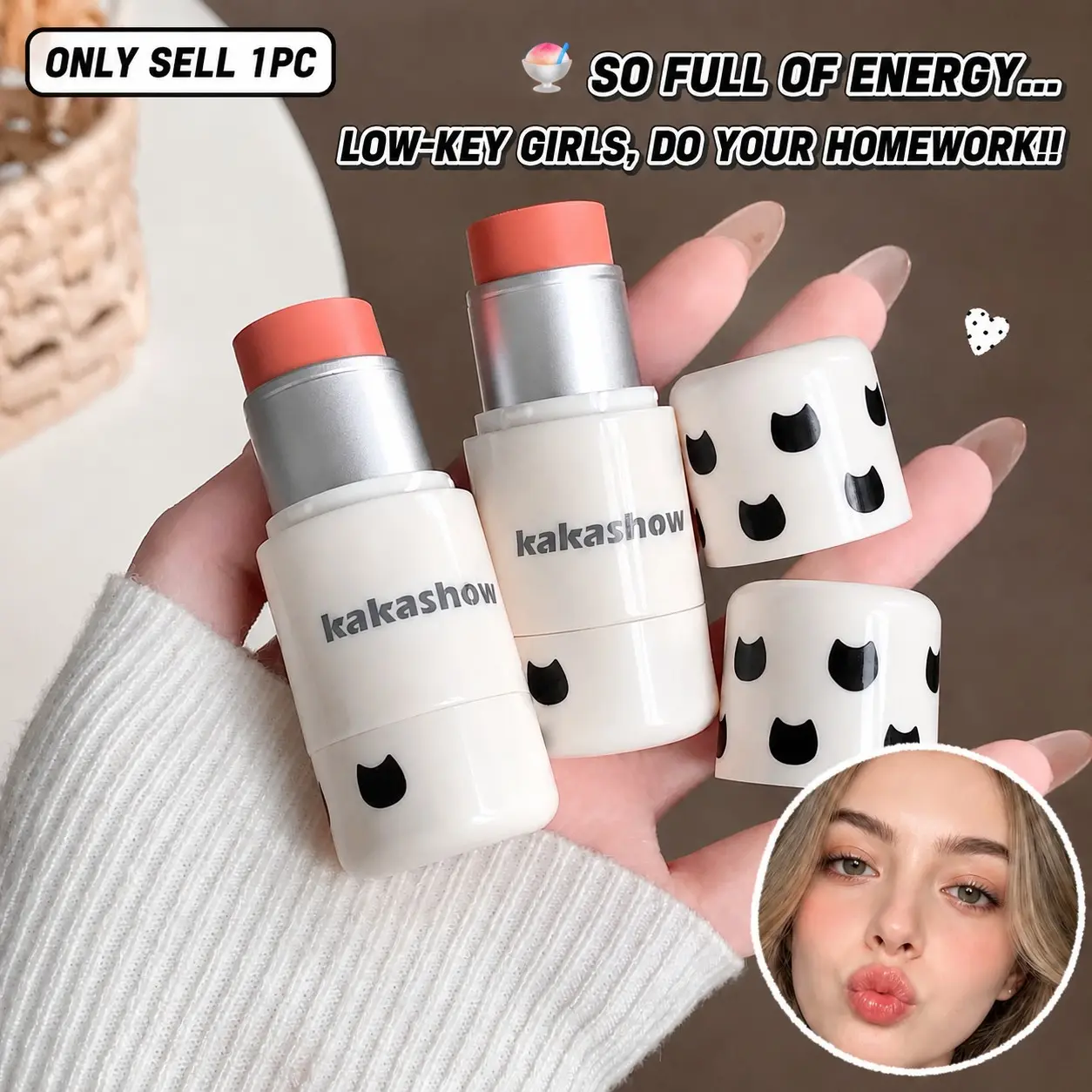 Light Makeup Blush Stick, Natural Glow Highlighter, Multi-Use Foundation, Easy Application, Pure Desire Lipstick, Soft Focus Finish