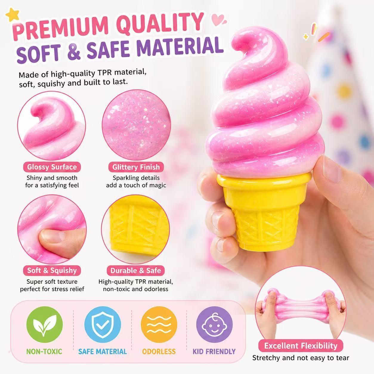 1/3/6/9PCS Ice Cream Squishy Toy Set – Super Soft Squeeze Fidget, Squishy Fidgets, Soft Sensory Squishies, Slow Rise Stress Relief Sensory Toy for Kids & Adults, Cute Desk Toy, Party Favor Gift