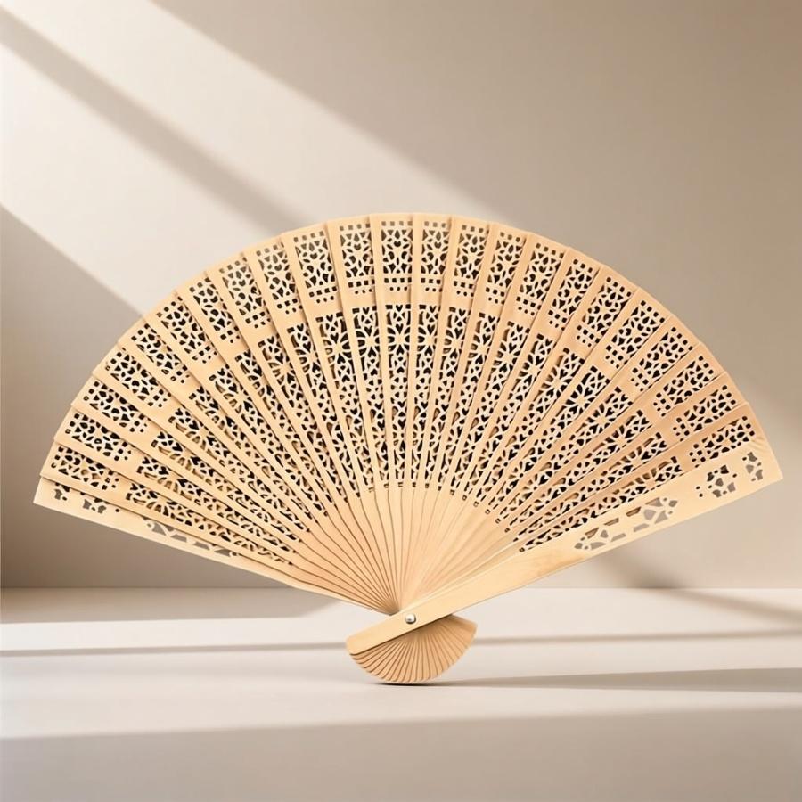 1PC Fashion Wooden Folding Fan – Hollow Carved Bamboo Hand Fan, Bohemian Style, Lightweight Portable Photography Prop, Perfect Graduation Gift for Women & Home Decor Accessory